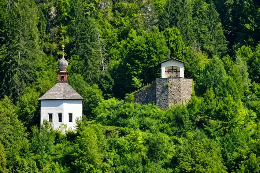 Hohenburg castle ruins surrounded by green forest